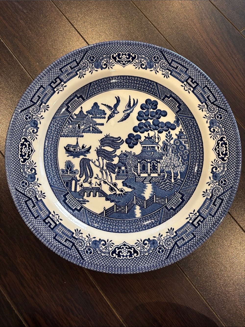 Classic Blue and White Willow Dinner Plate -microwave and dishwasher safe